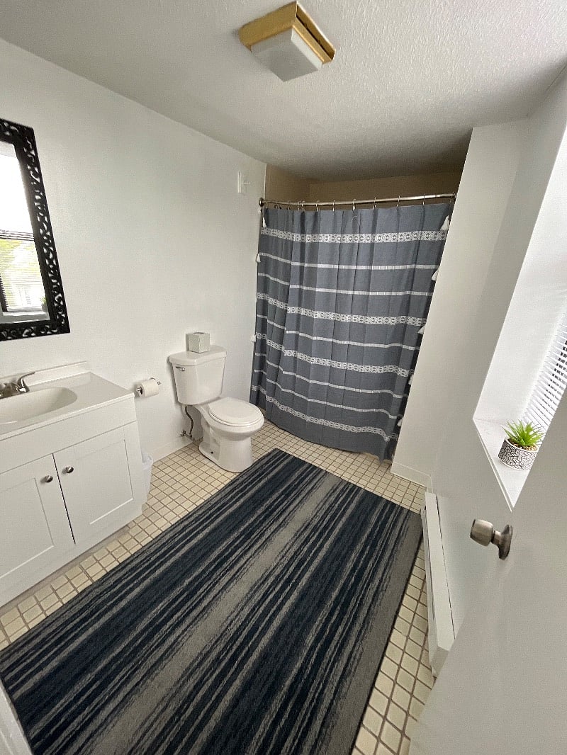 Huge bathroom has ample room for your toiletries. 