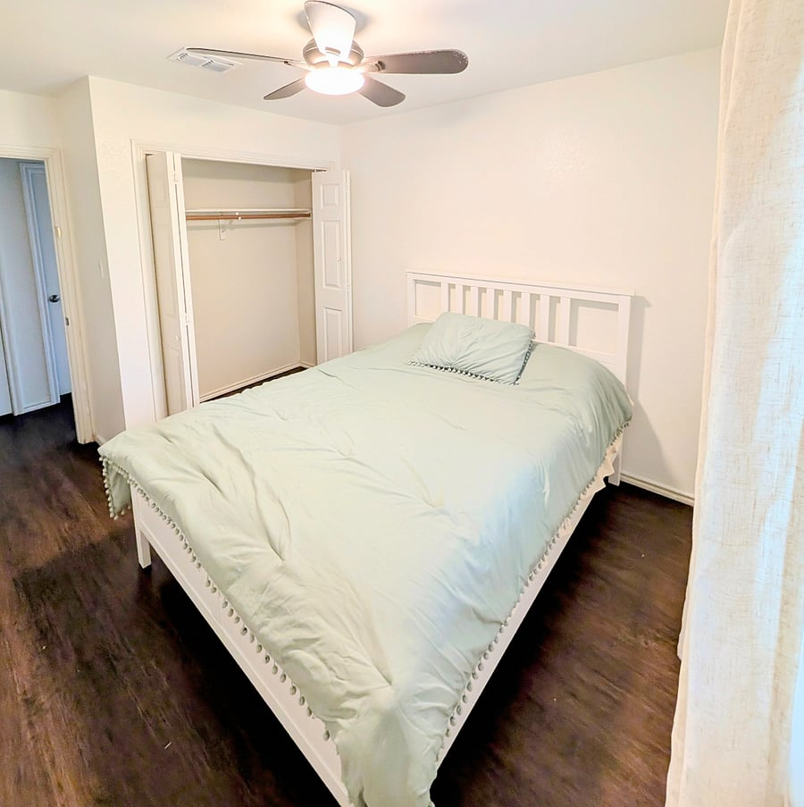 Furnished Bedroom #2 with queen bed/dresser and Smart TV $850/month Available in June 2026