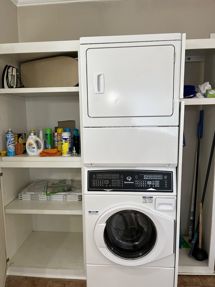 We offer a starting supply of basic cleaning products. The floors are real hardwood and have a special cleaning product. The washing machine HE.