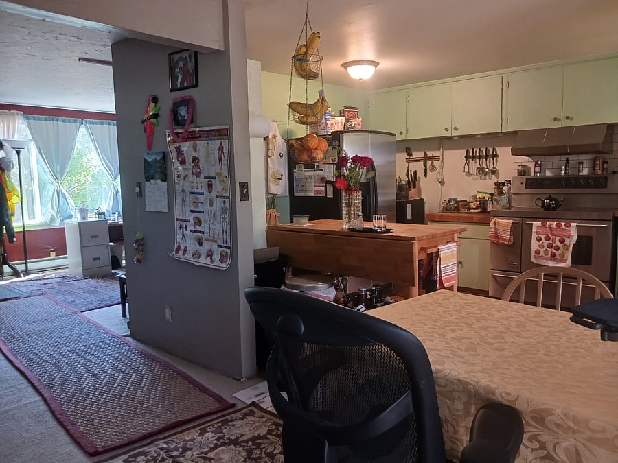 View of the living room from dining/office area