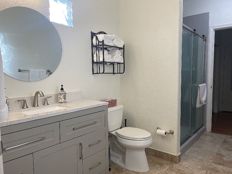 Large bathroom with walk in shower