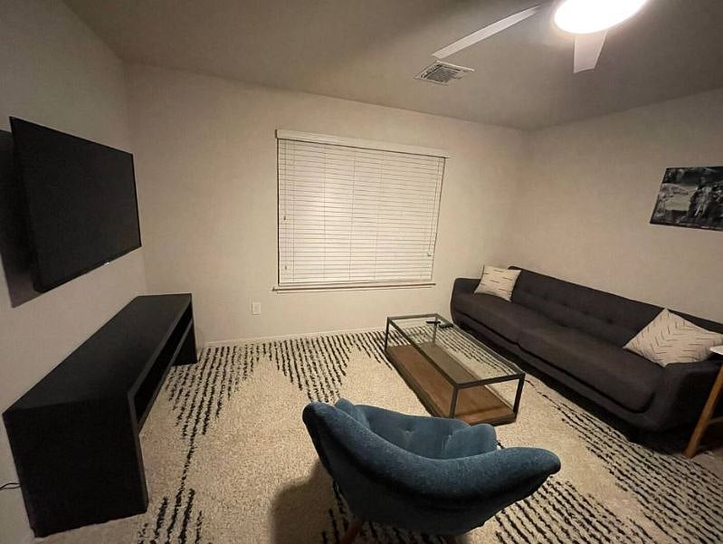Guest will use this living room (private) Located Upstairs (Youtube TV is installed for Live TV). TV has an Amazon Firestick. 