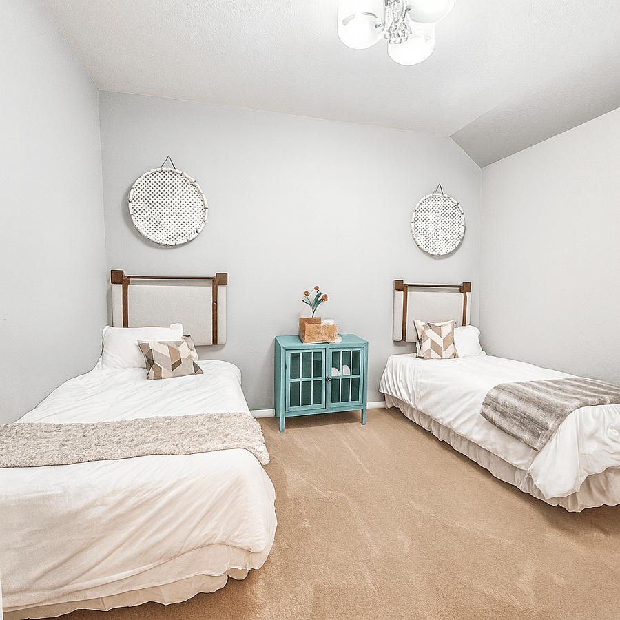 Spacious bedroom with 2 twin XL beds.