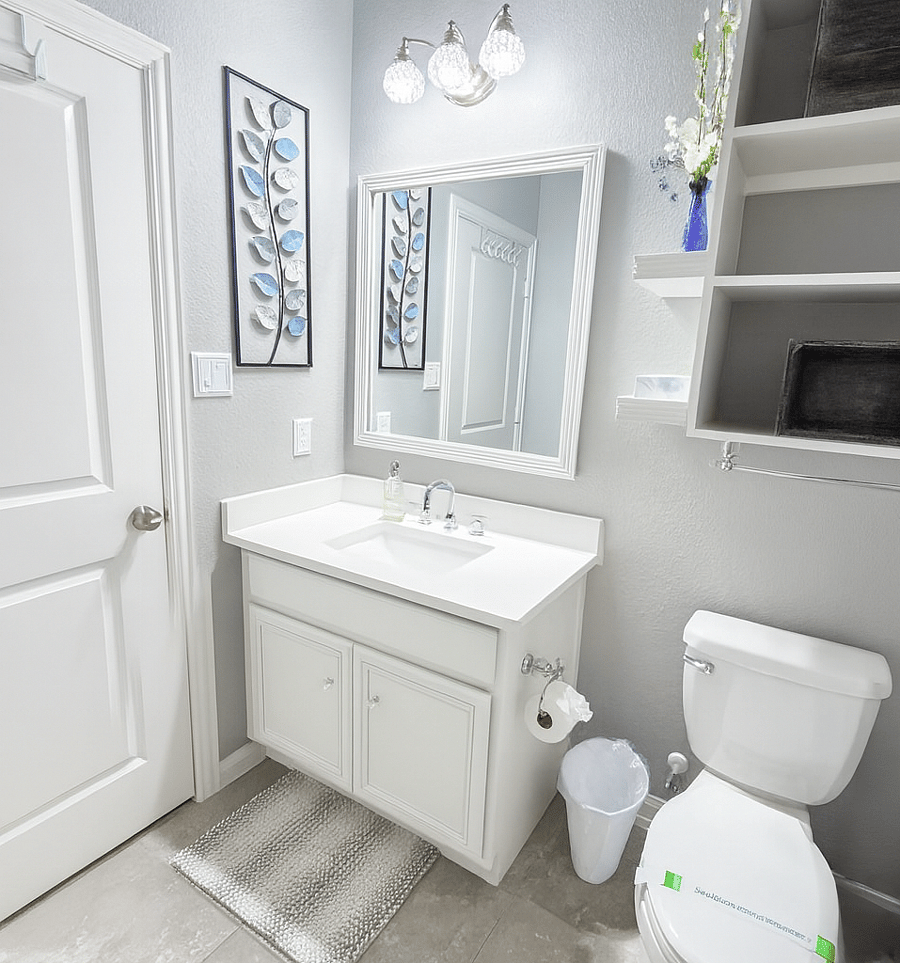 Second full bathroom with tub, shower, toilet, sink.
