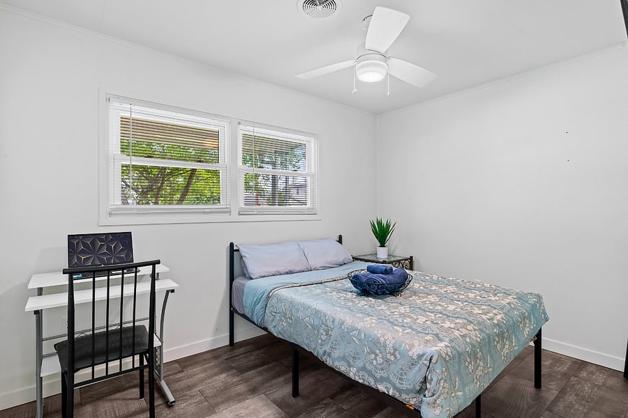 Get cozy in a full-size bed, stream your favorites on a private smart TV, and stay productive at your own workspace. This stylish, comfy room is perfectly designed for relaxation and focusso you can unwind, recharge, and wake up ready for the day.