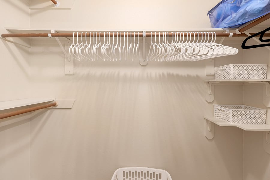 All bedrooms have walk in closets.  Hangers provided.