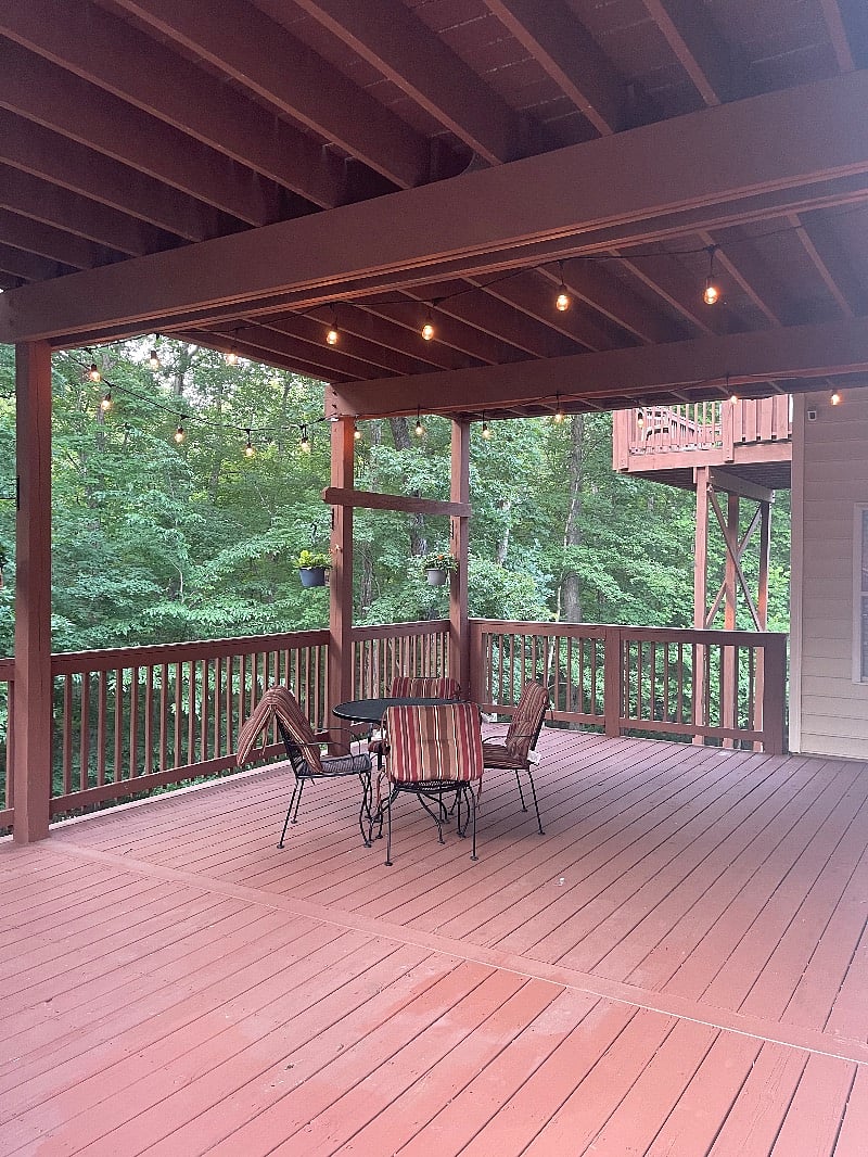 Relaxing private deck with lighting so it can be enjoyed at night.