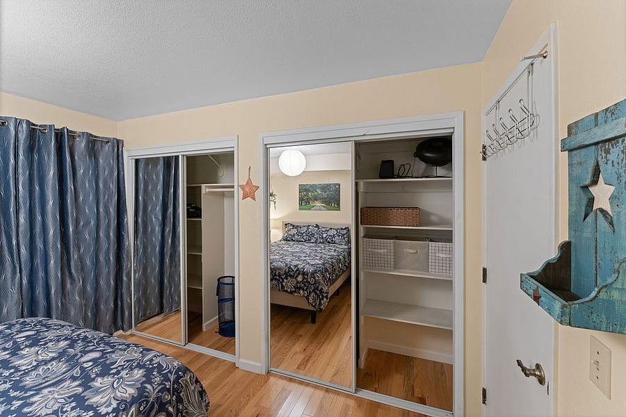 So. Much. Storage. Two big mirrored-door closets make the space feel twice the size. Open the curtains to let in the natural light from the breakfast nook.
