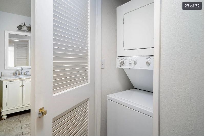 Never have to lug laundry up and down stairs. In-unit, stacked washer and dryer is tucked away in a closet and easily accessible whenever you need it
