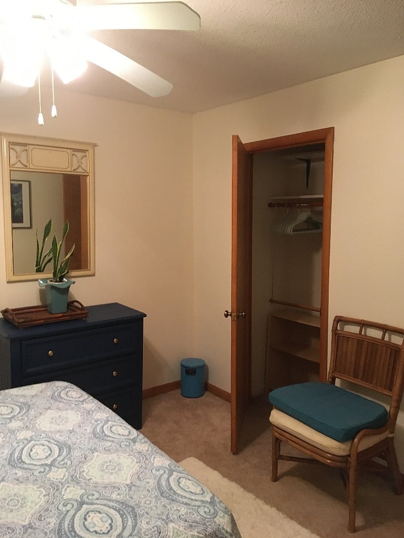 Closet with hangers and dresser for storage. Also room under bed and in daybed drawers.
