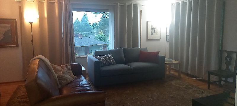 Living room with 2 sofas. One is a Queen size sofa-bed.