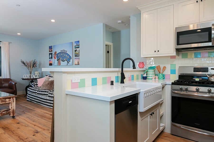 Kitchen with dishwasher, insta-hot, reverse osmosis and whole house filtration system.