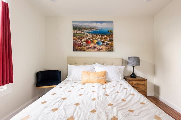 Bedroom with pocket door.