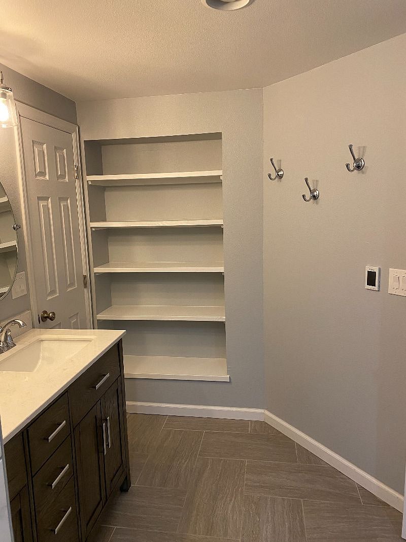 Linen closet in bathroom