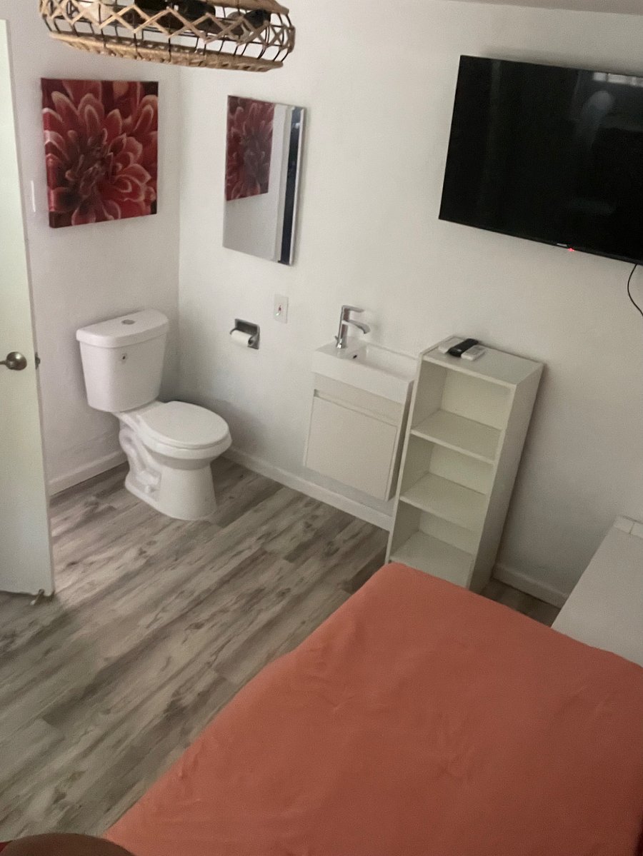 Screened off toilet area