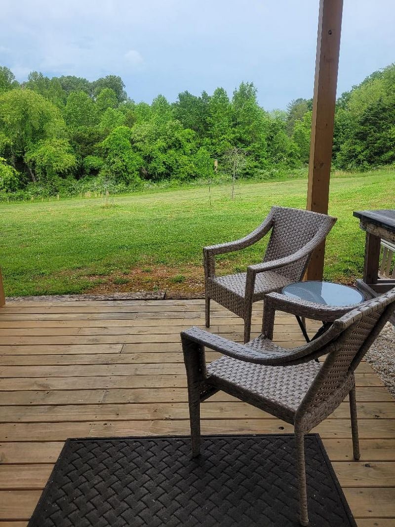 Looking outside from French doors onto deck