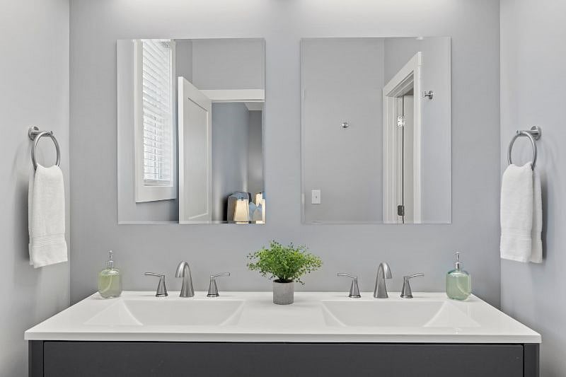 Master Bathroom within King Bedroom (upstairs) has double vanity with plenty of storage.