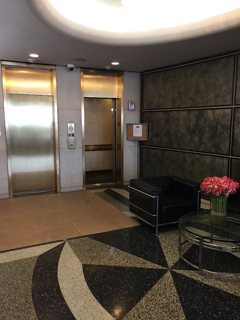 Lobby with two elevators