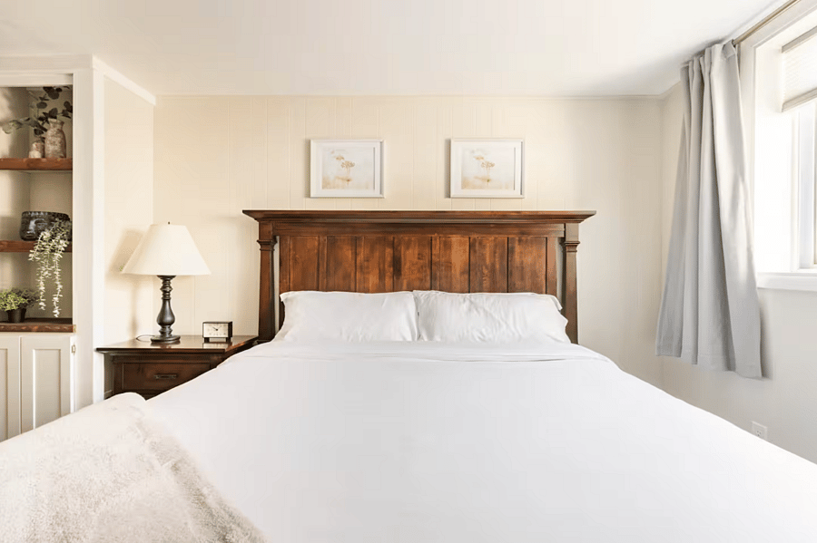 An extremely comfortable California King bed.