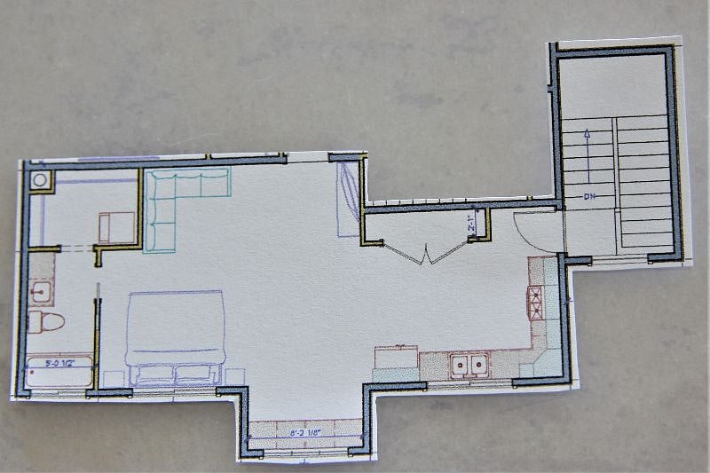 Floor plan of the unit. The stairwell is specific for this unit and only tenants have access to the stairwell. The stairwell is heated and cooled. 