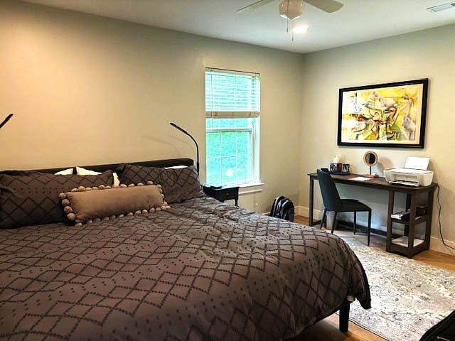 Large 1st bedroom with working desk for privacy