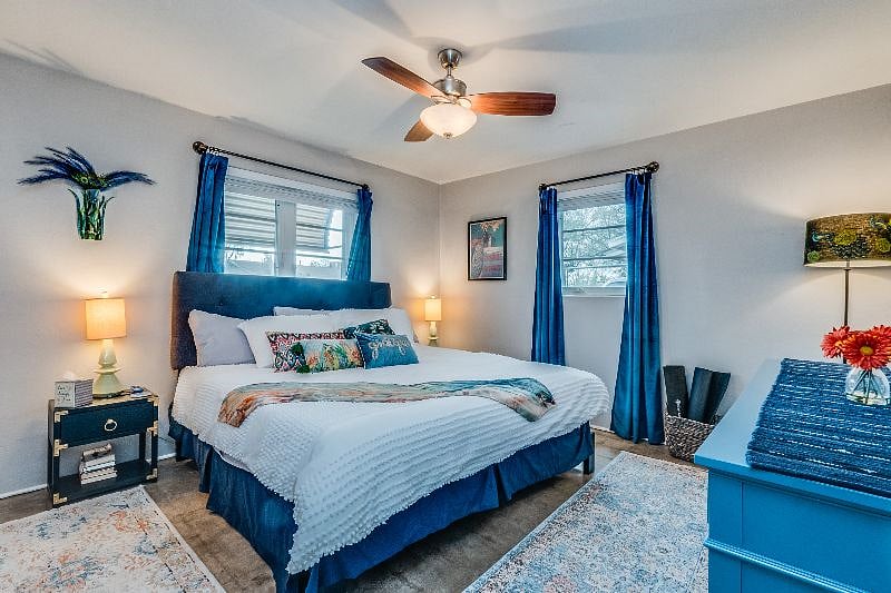 King (memory foam mattress) Peacock bedroom