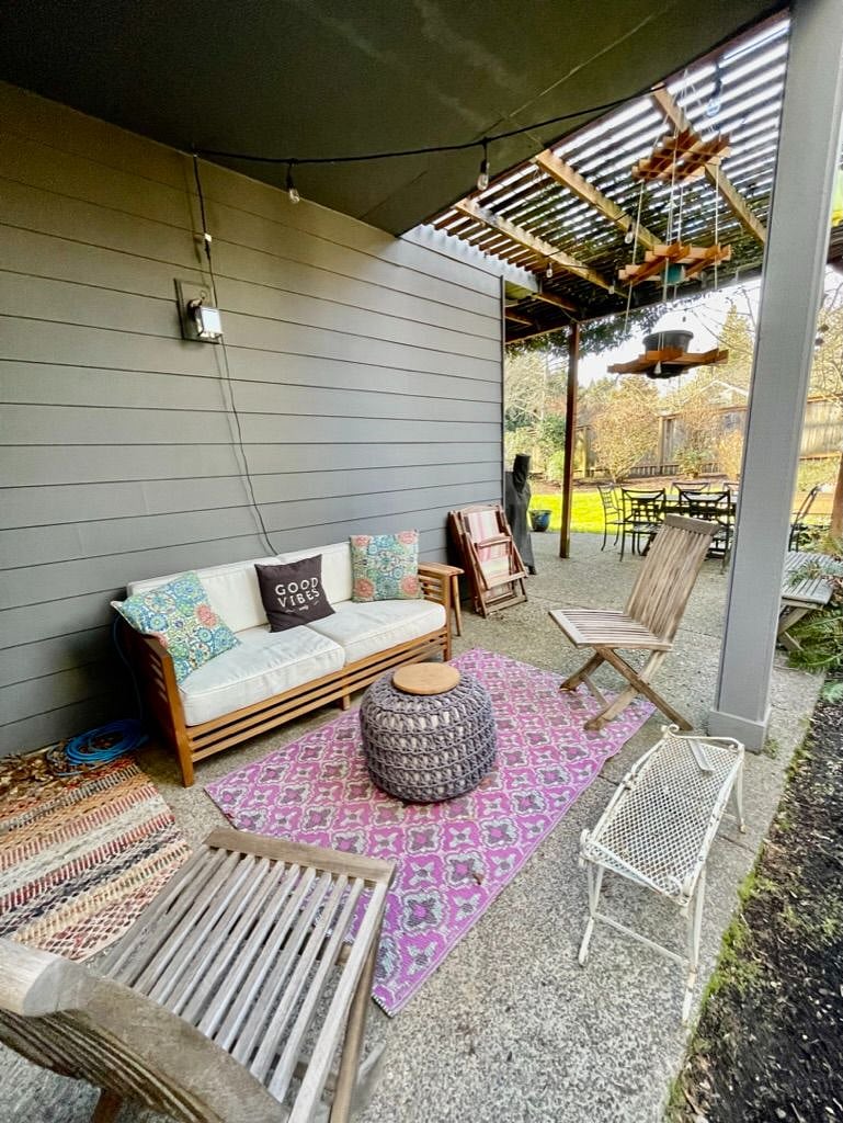 seating area in backyard