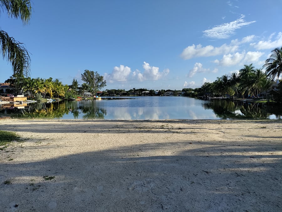 Beach on the other side of the lake.