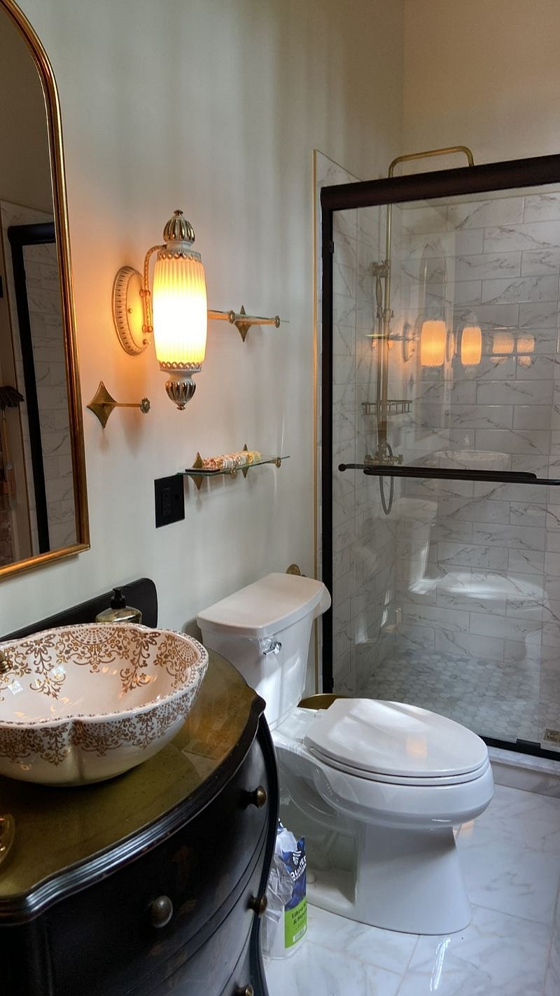 The Brit bathroom with heated floors.