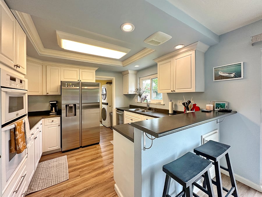 Kitchen With New Induction Cook-top, Full-size Dishwasher, New Fridge with Water / Ice Dispenser, Pots, Pans, Plates Cutlery & More.