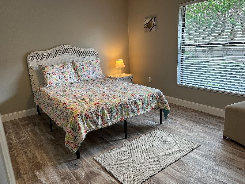 Queen bed and nightstand