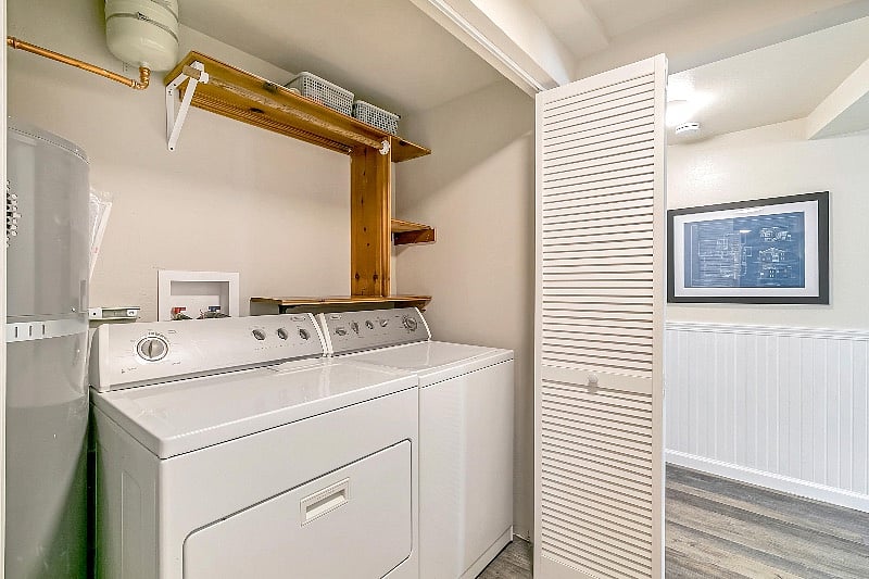 Lower unit laundry center for convenience.