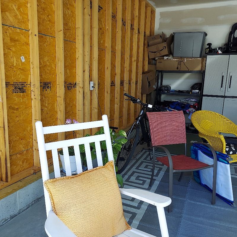 garage being used as a sitting area