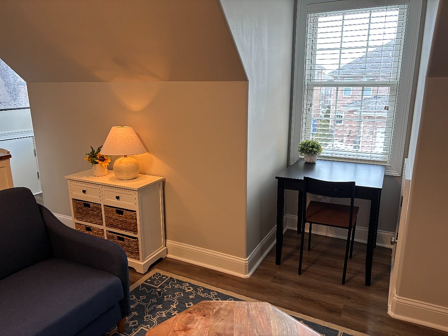 Moved table from kitchen to this nook to read, work or study.