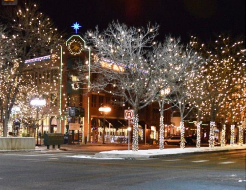 Enjoy the enchanting holiday lights in Old Town Fort Collins, illuminating nights from Nov - Feb 