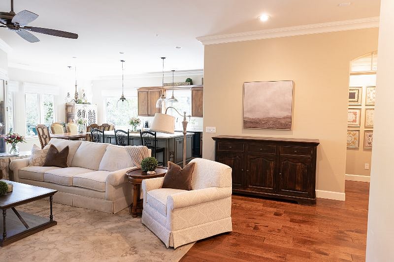 Living room and open concept kitchen/dining