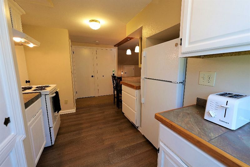 Kitchen Area view from window - full refrigerator, toaster and more are already in stock!