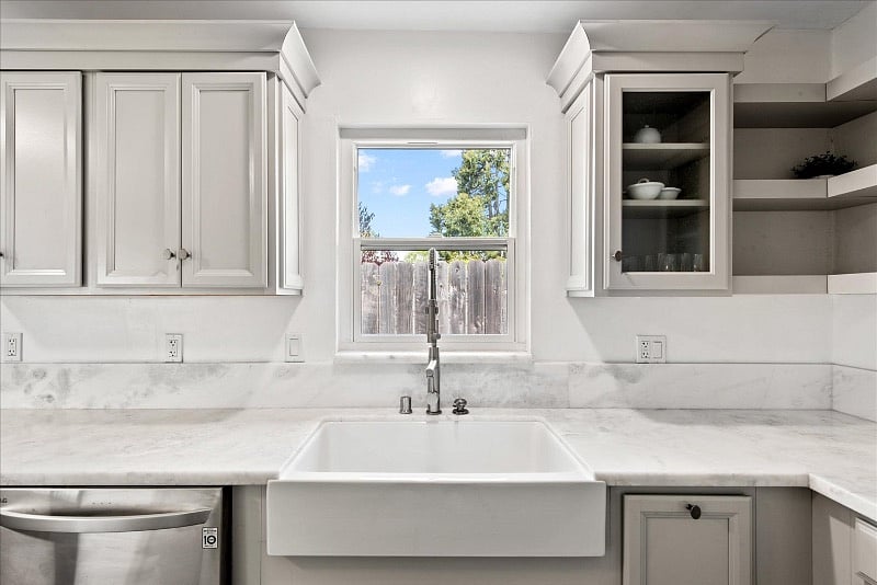 Farm sink with window view