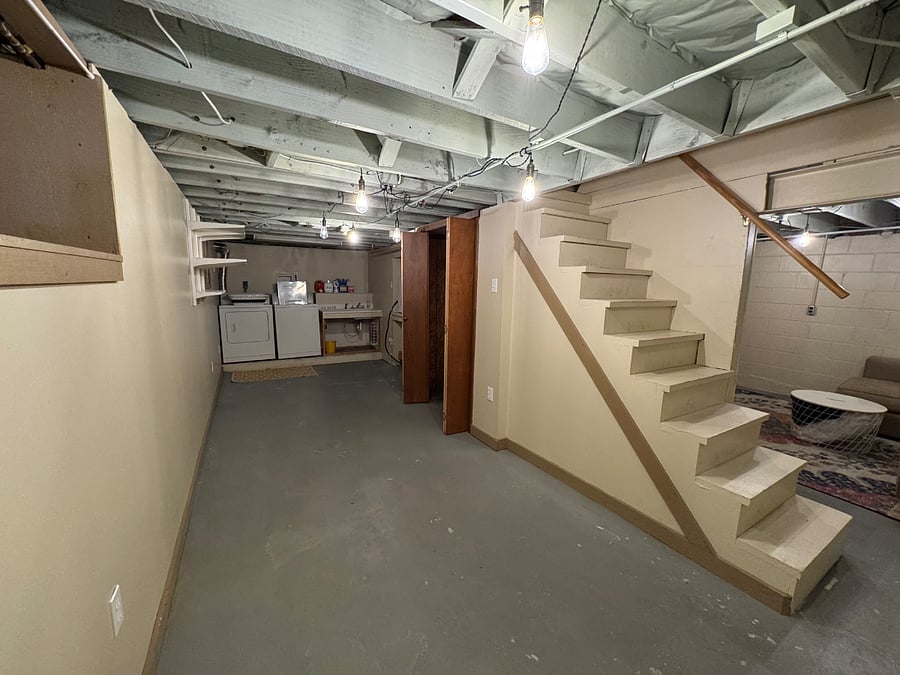 Basement Stairs to Laundry and Workspace/Extra Sleeping