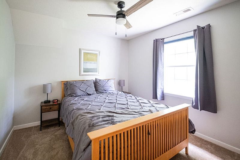 Bedroom 3 - Guest Room 
This guest bedroom is located upstairs and offers a Green Tea Cooling Gel Memory Foam Hybrid mattress, standard closet, blackout curtains and ceiling fan. 