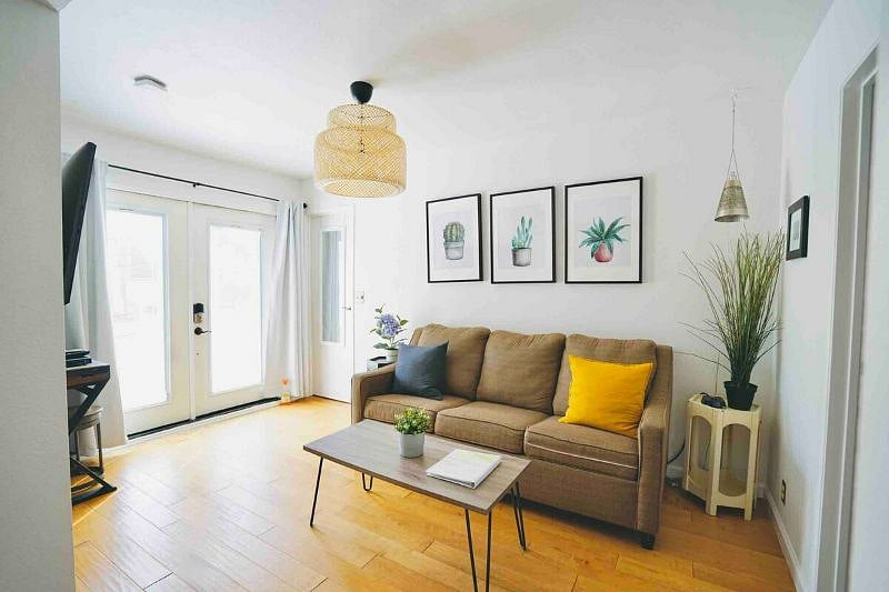 Couch pulls out for guests. 