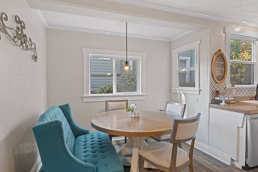 Kitchen with charming eating area.