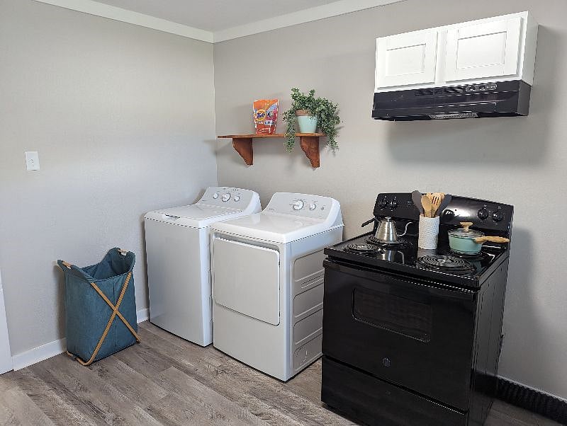 Washer and dryer in unit.