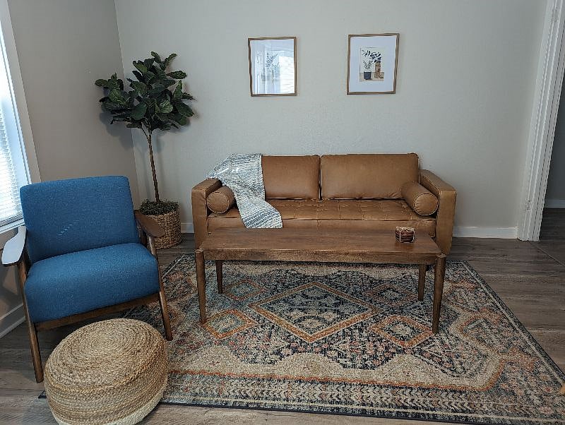 Mid century mod styled living room.