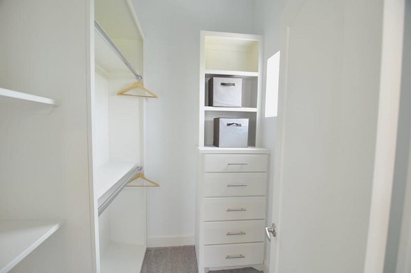 Separate His and Hers closets in the master bedroom suite.