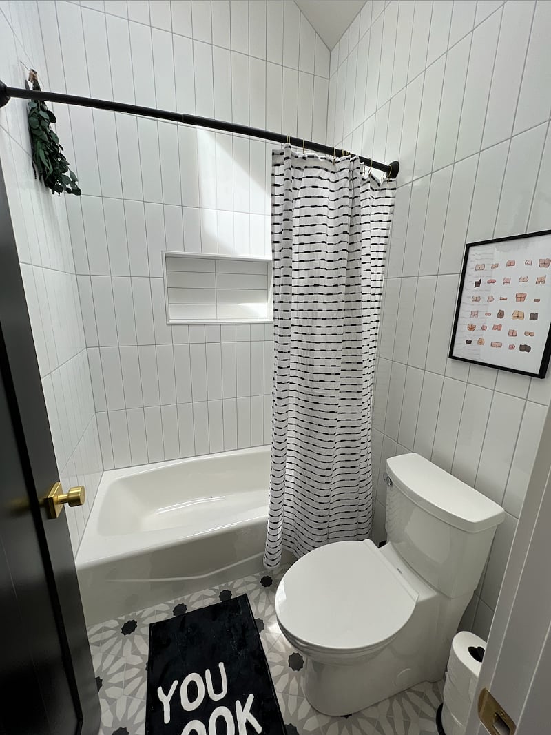 For added privacy, the bathroom has skylights instead of windows. This means you get the perks of natural light without having to look at your neighbors!
