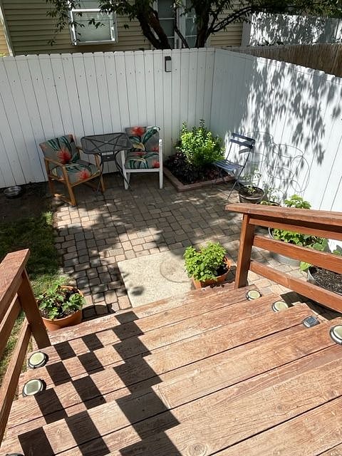 Pavers with sitting area.