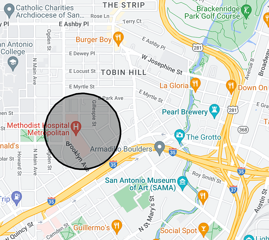 2 blocks away from major thruway entrance/exits (I-35, US Hwy 281, I-10). Walking distance to Metropolitan Methodist Hospital, close to Ft. Sam gate (1.8 mi), BAMC/SAMMC gate (6.6 mi), close to JBSA-Lackland, etc.