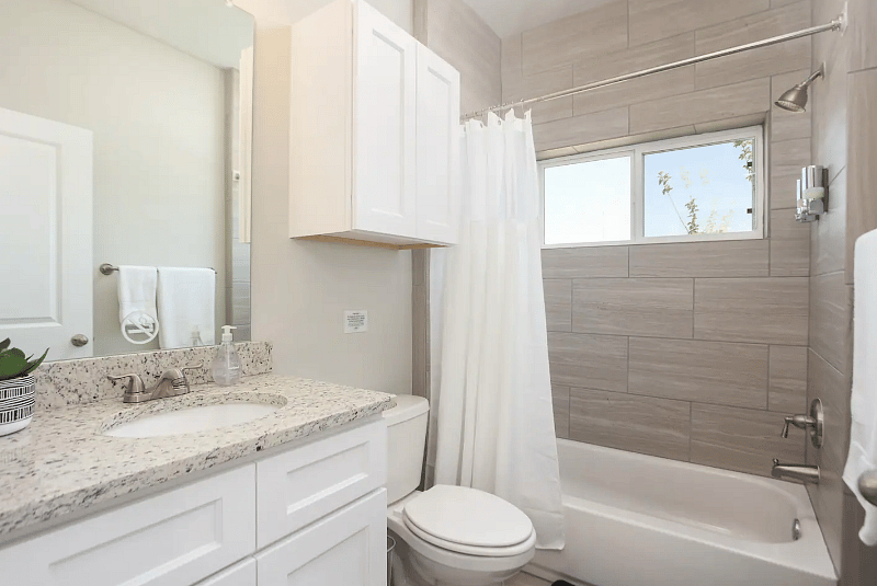 Bravo-2 Full BA: Hair dryer, Shampoo, Body Wash dispenser, initial one-time toiletries provided.
