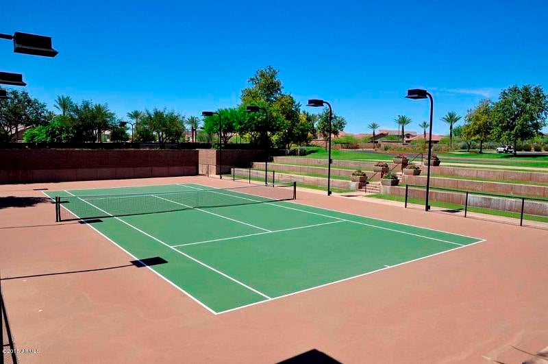 Enjoy tennis, a gymnasium and pickleball courts in the community center!